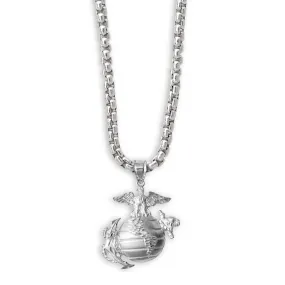 1-1/2" Eagle, Globe, and Anchor Pendant With Box Chain - Sterling Silver