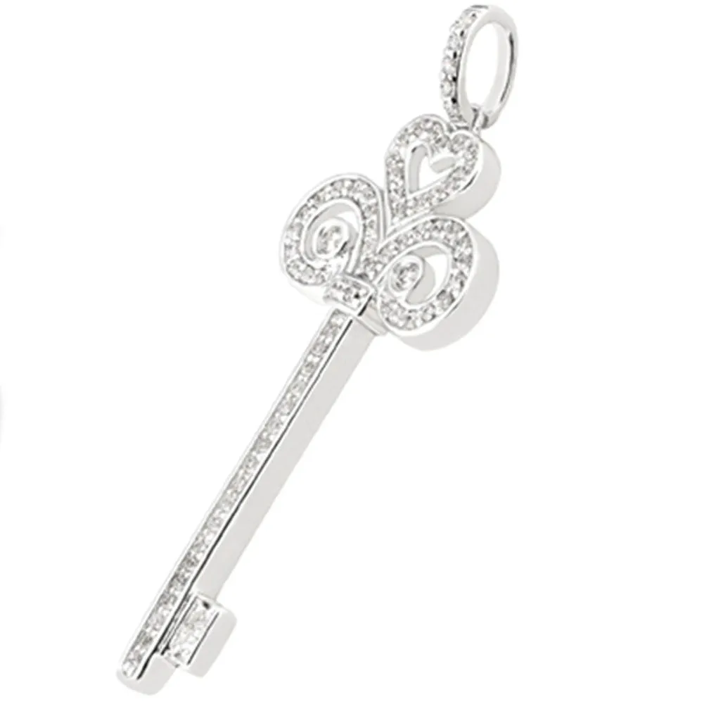 14K  White Gold Diamond "Fleur de lis" Key Pendant (0.54ctw - FG Color - SI2 Clarity)