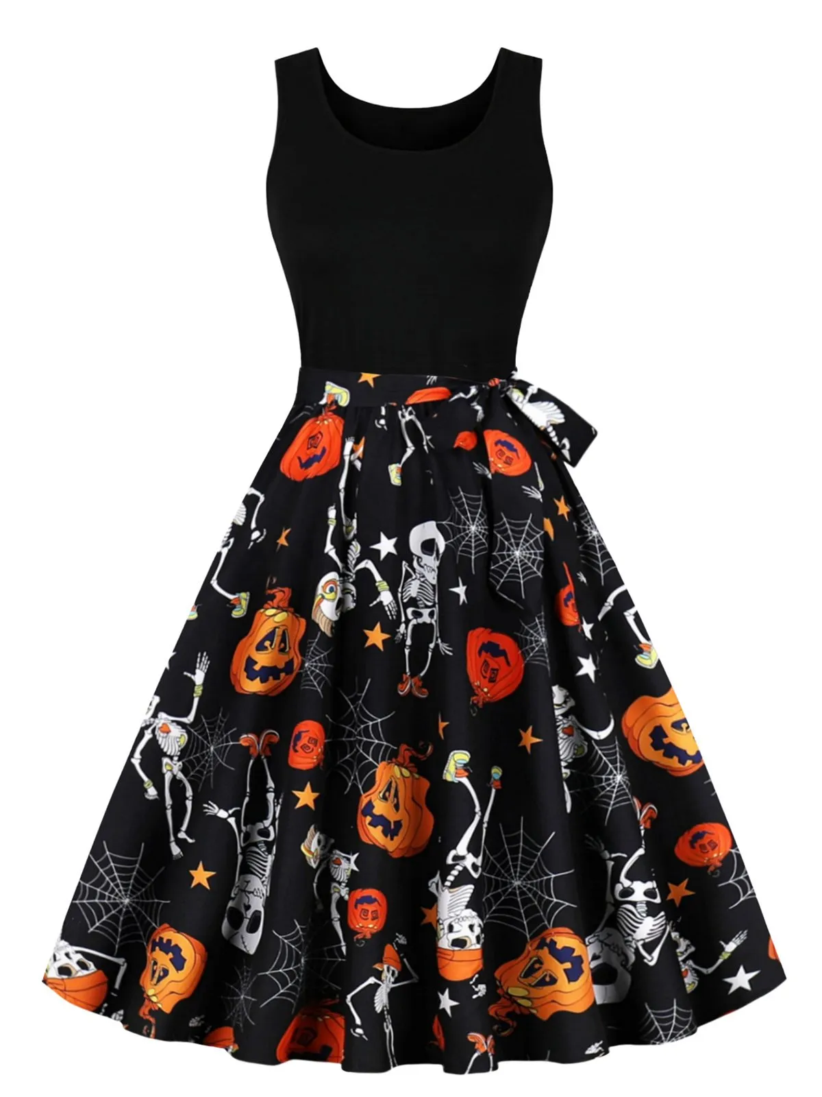 1950s Halloween Patchwork Sleeveless Dress