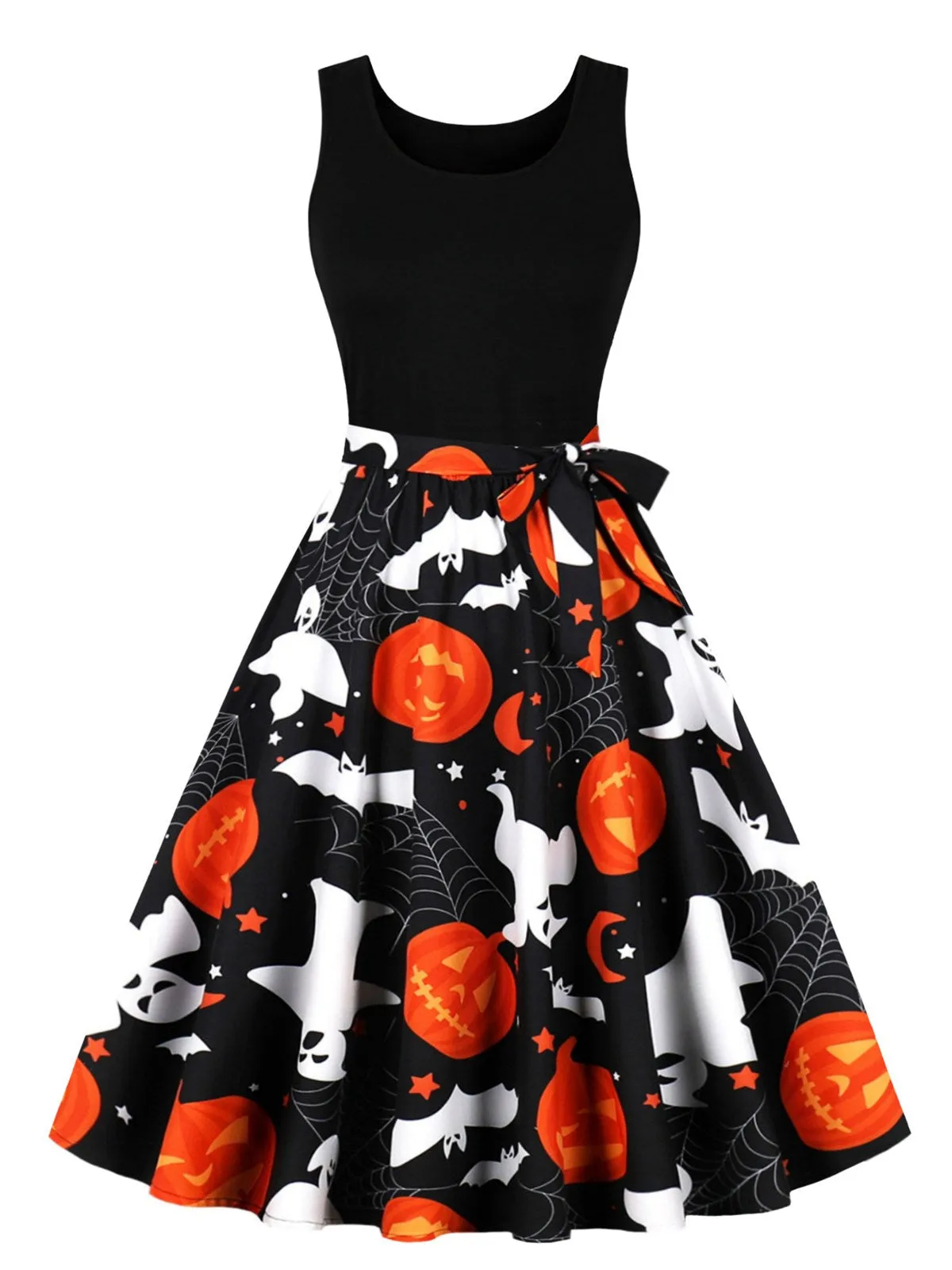 1950s Halloween Patchwork Sleeveless Dress