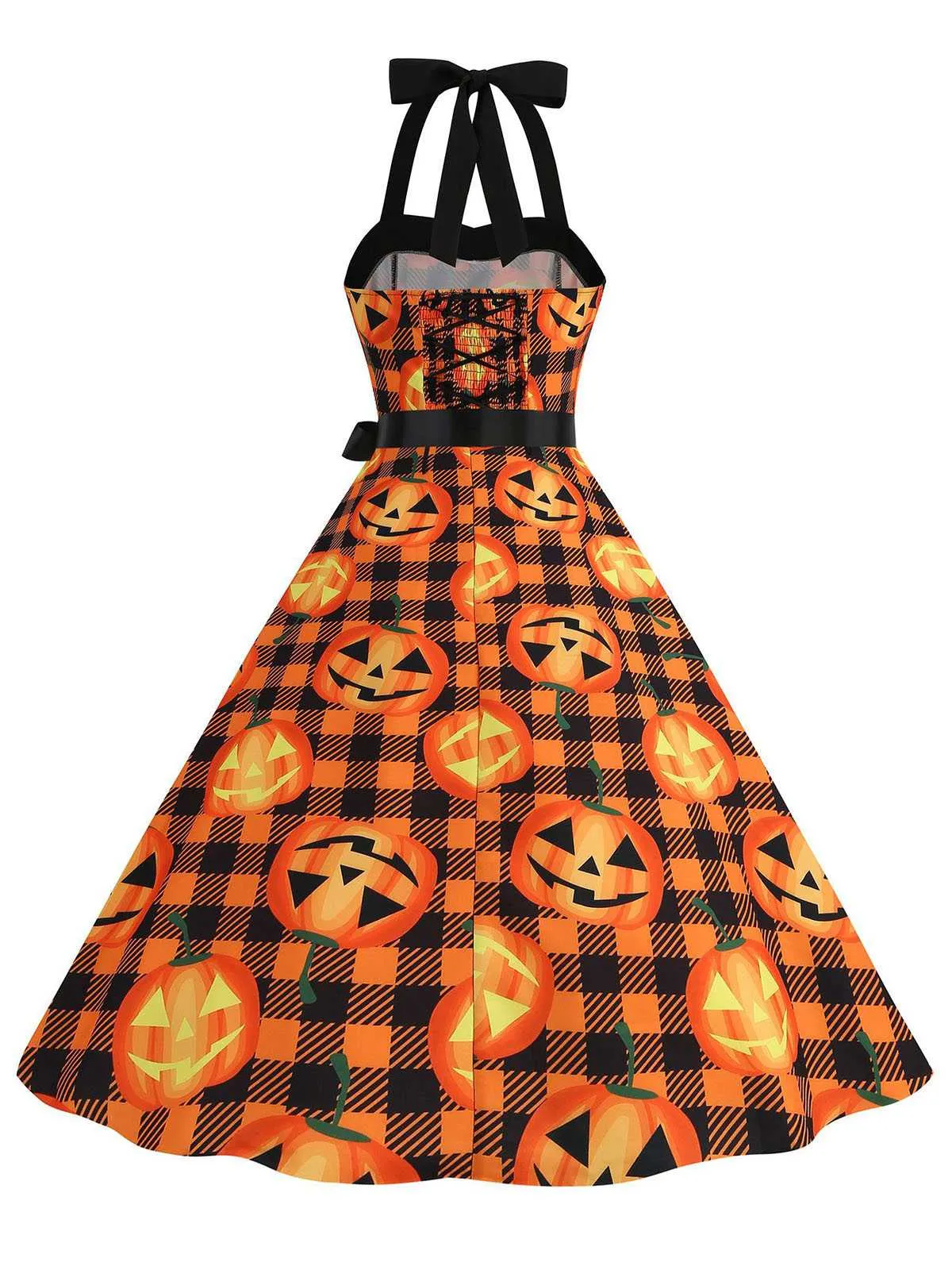 1950s Halloween Pumpkin Face Halter Dress