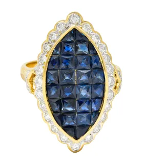 1980's Vintage 4.05 CTW Sapphire Diamond 18 Karat Two-Tone Gold Mystery Set Ring