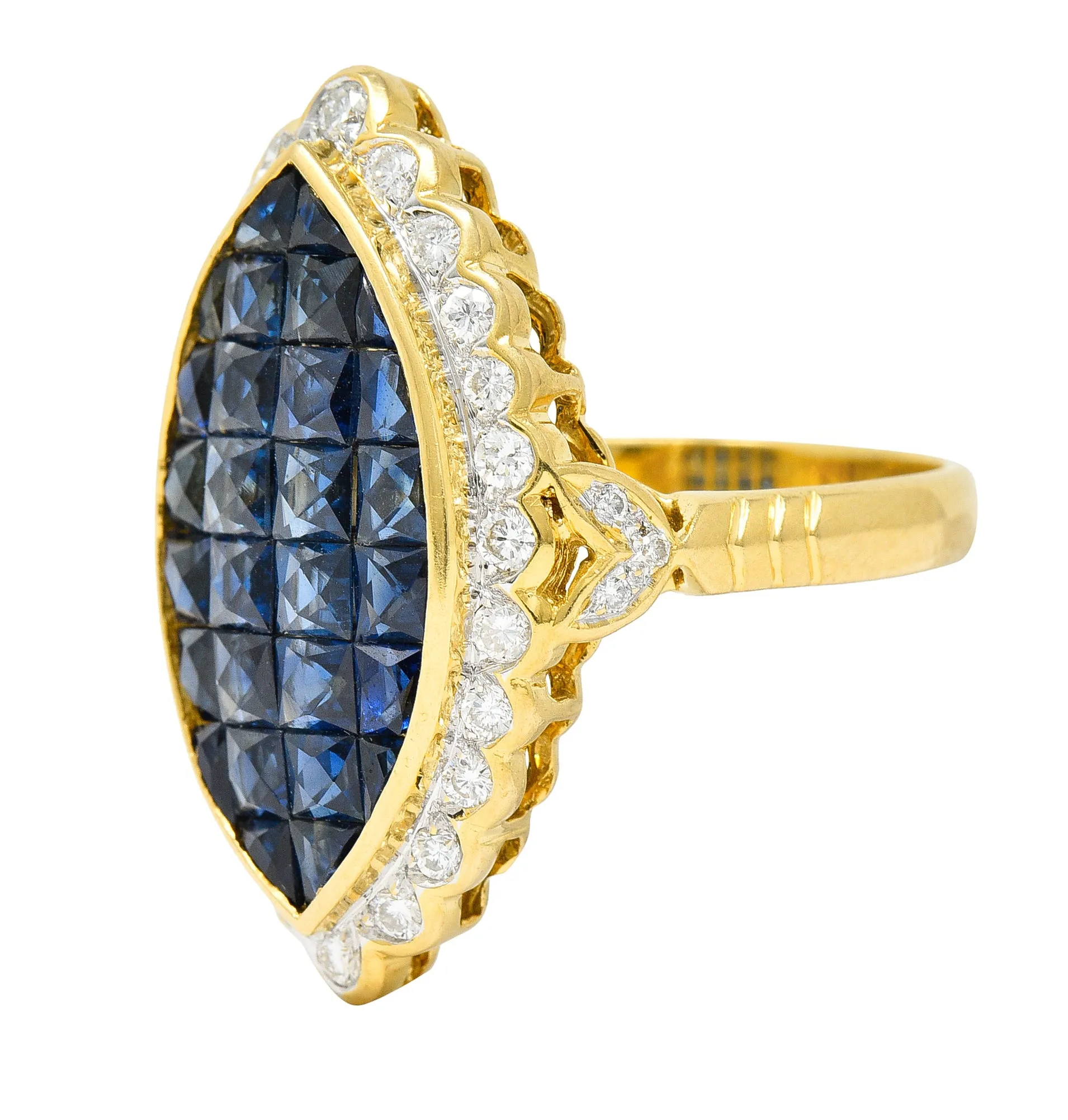 1980's Vintage 4.05 CTW Sapphire Diamond 18 Karat Two-Tone Gold Mystery Set Ring