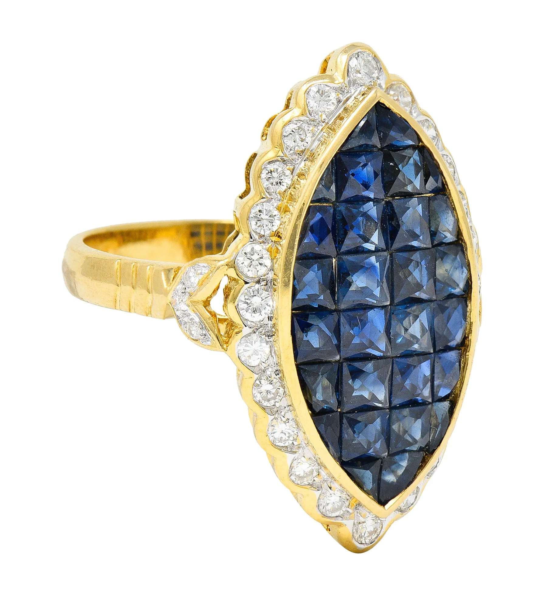 1980's Vintage 4.05 CTW Sapphire Diamond 18 Karat Two-Tone Gold Mystery Set Ring