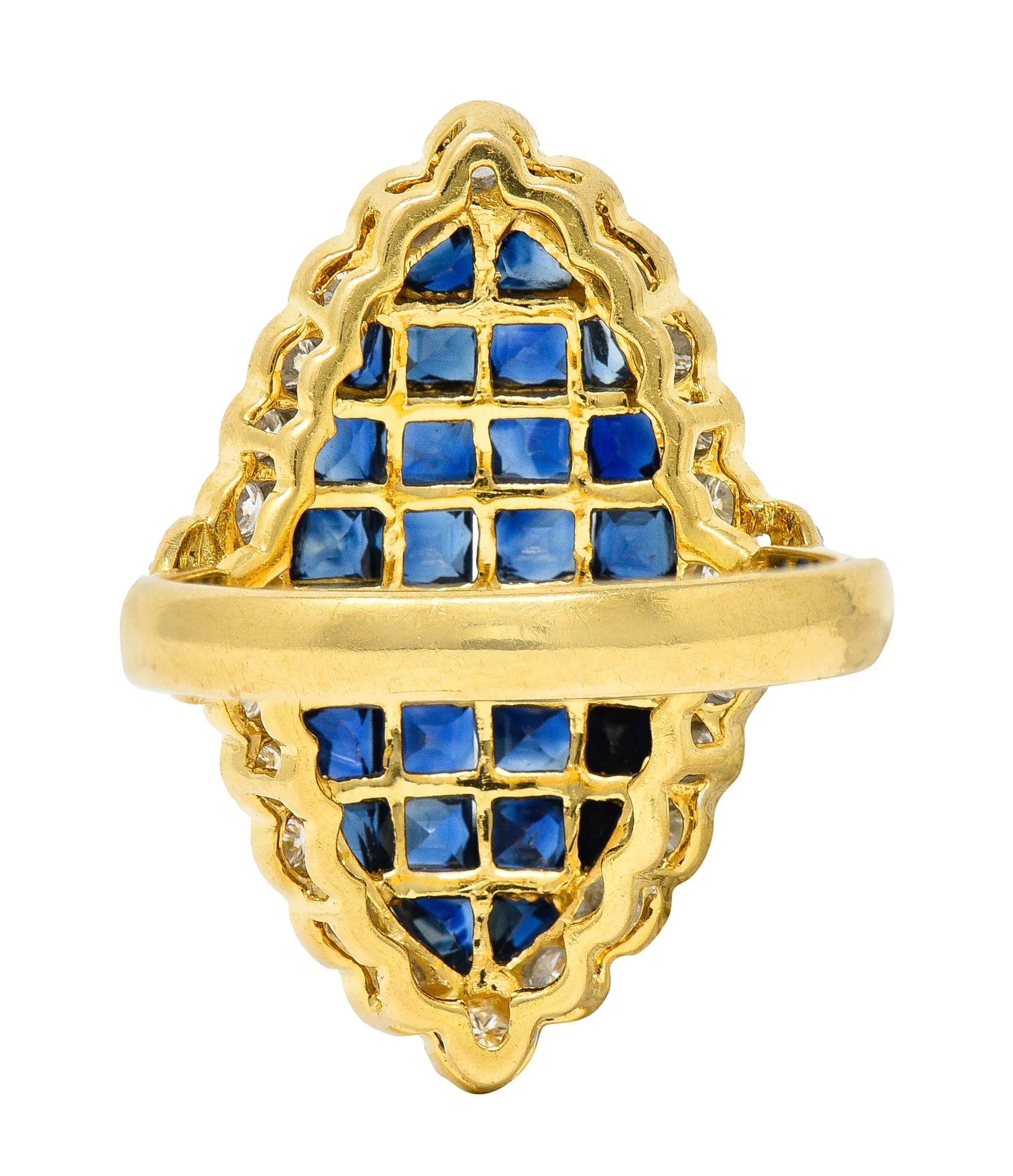 1980's Vintage 4.05 CTW Sapphire Diamond 18 Karat Two-Tone Gold Mystery Set Ring