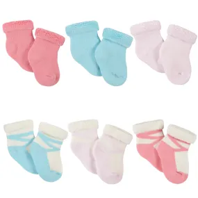 6-Pack Baby Girls Princess Wiggle Proof Terry Bootie Socks