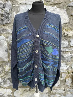 80s blue&green stripes cardigan Large