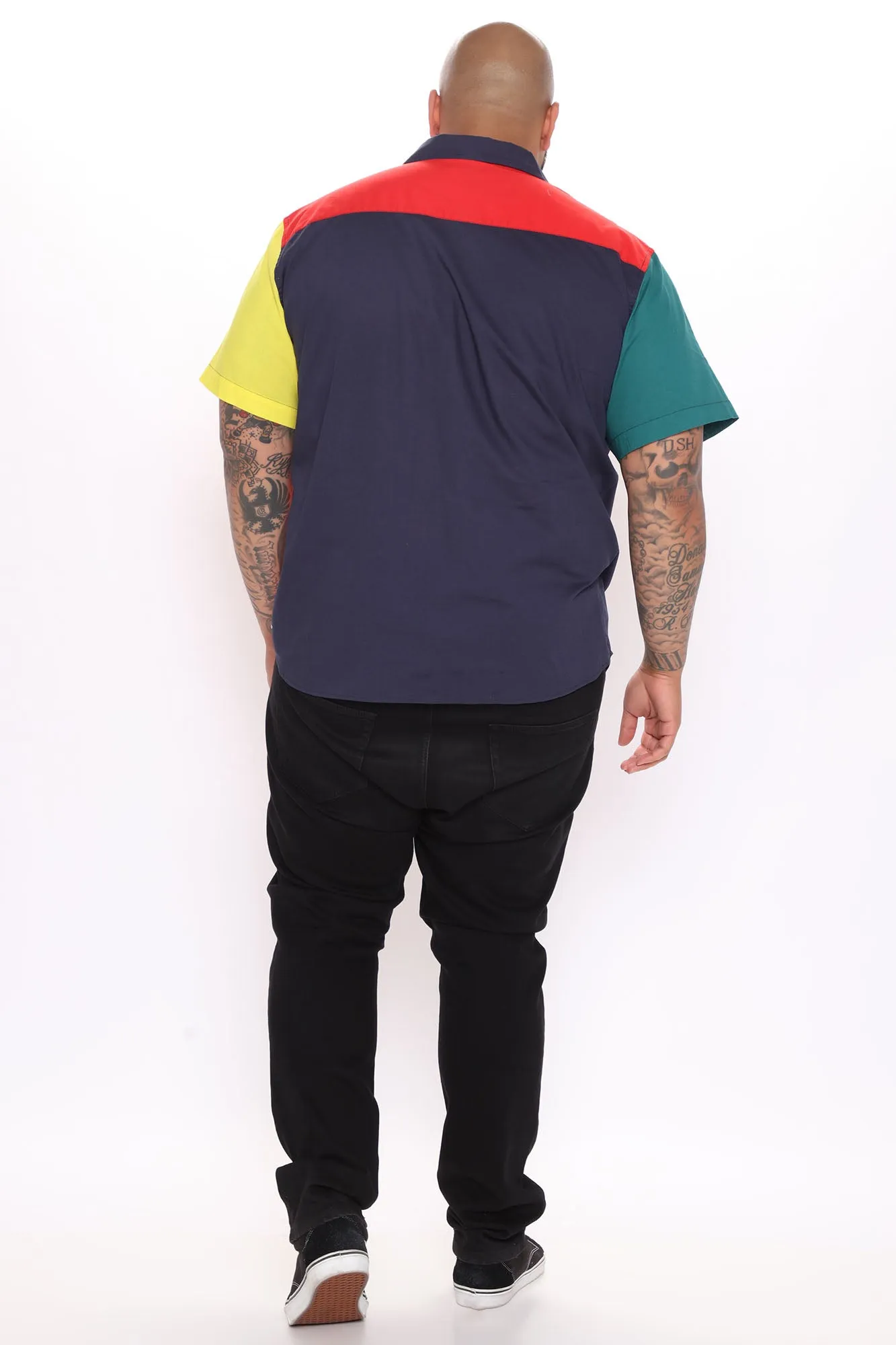 90s Colorblock Short Sleeve Woven Top - Red/combo