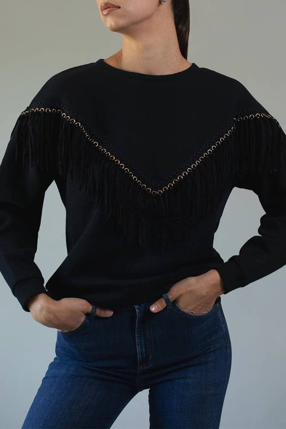 Ada Suede Fringed Sweatshirt