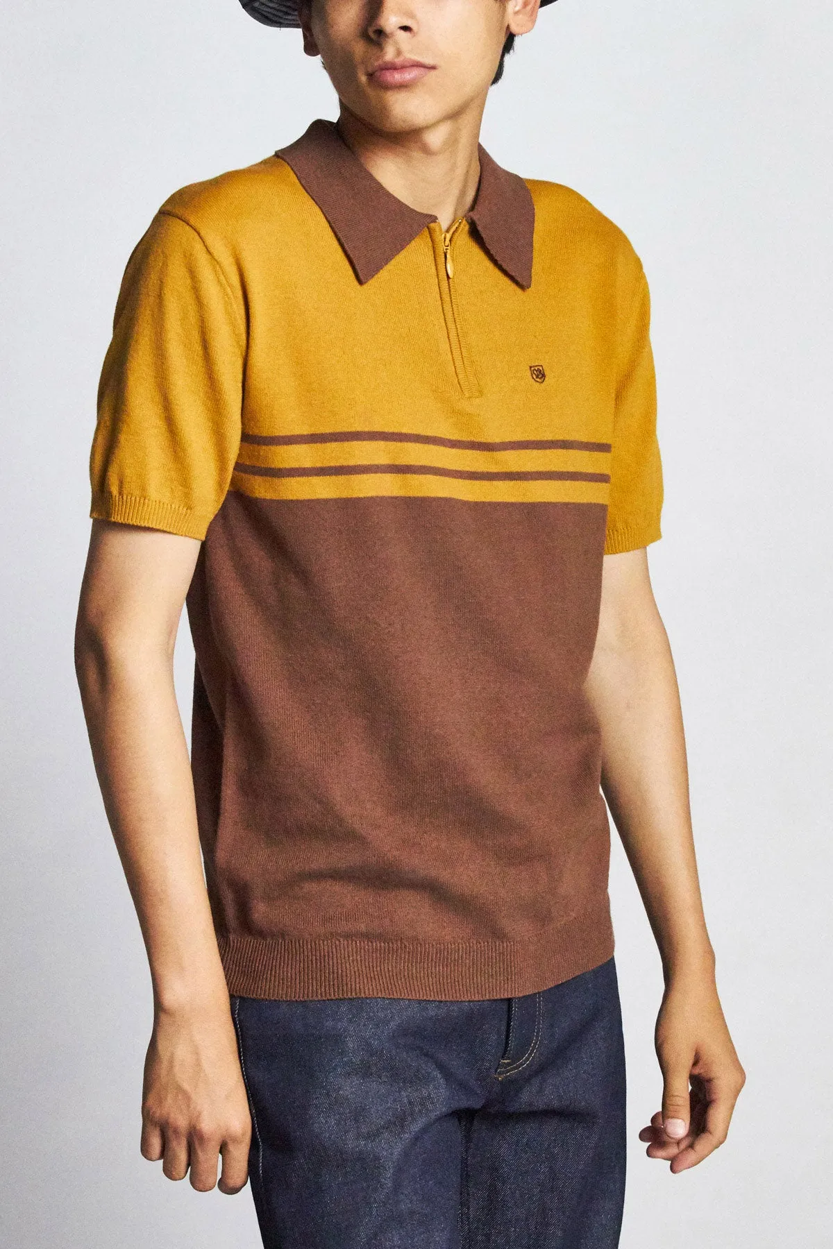 Allen 1/4 Zip Polo Knit - Maize/Bison