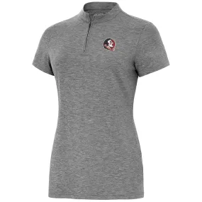 Antigua Women's Seminole Logo Heirloom 1/4 Zip Mock Polo - Black Heather