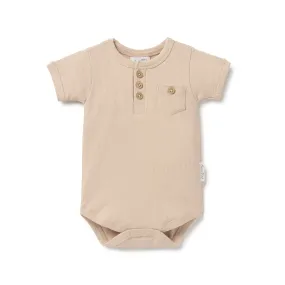 Aster & Oak Taupe Rib Henley Onesie - Taupe