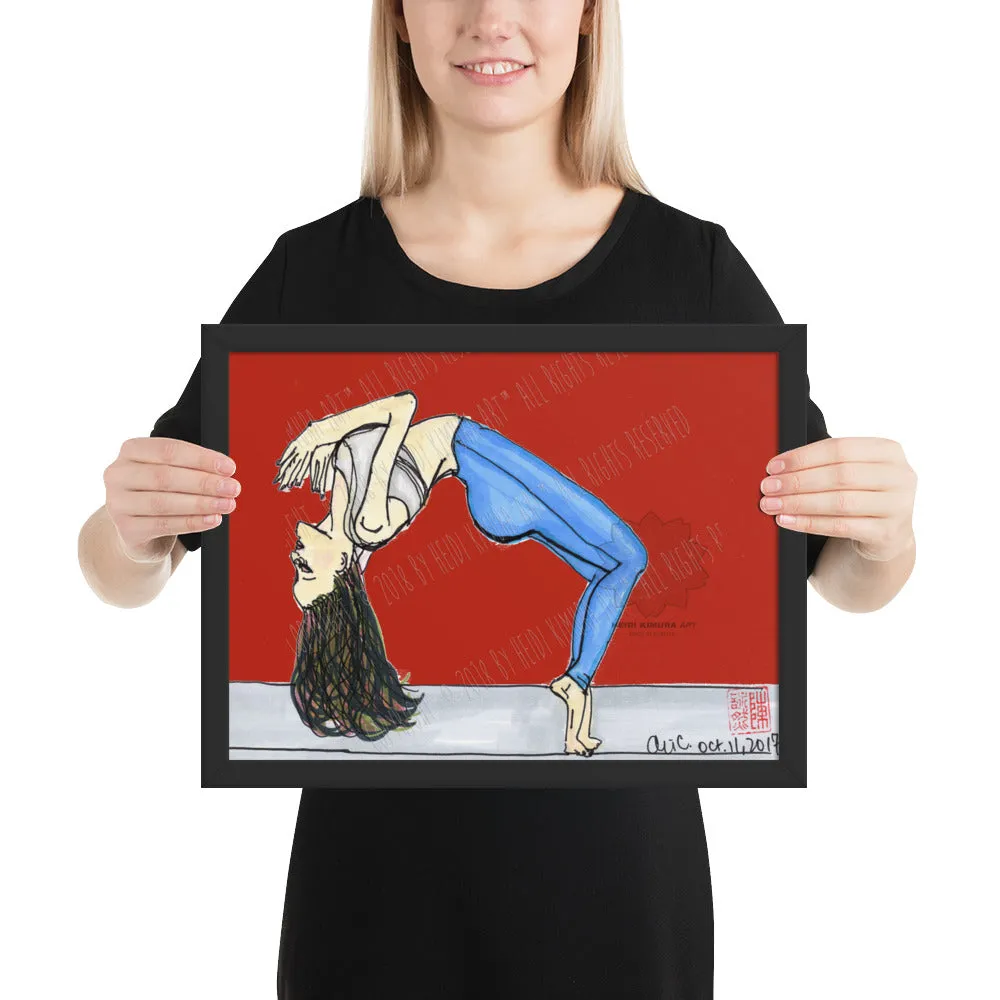 Backbend Brunette Yogini Yoga Pose Art Framed Matte Paper Poster - Made in USA