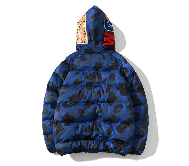 BAPE Puff Jacket Shark Hoodie Blue Camo