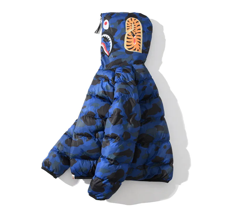 BAPE Puff Jacket Shark Hoodie Blue Camo