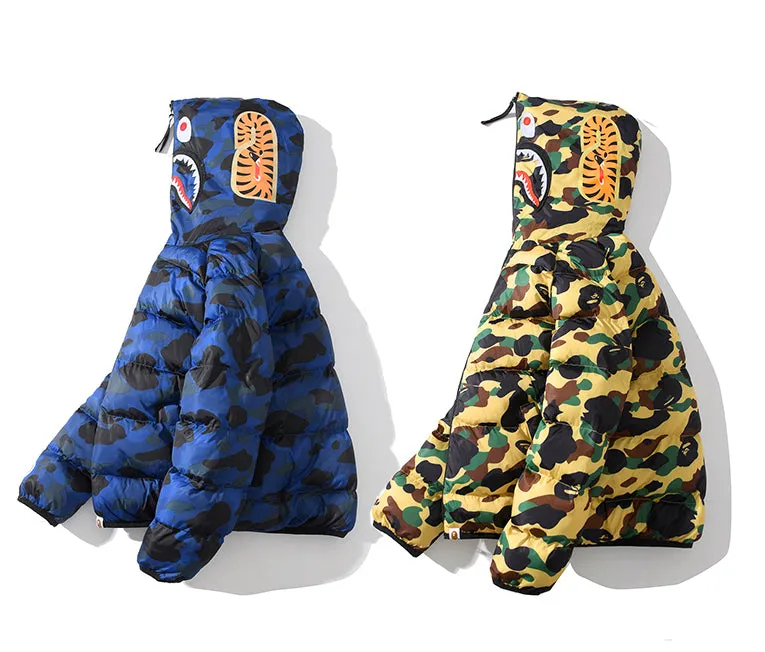 BAPE Puff Jacket Shark Hoodie Blue Camo