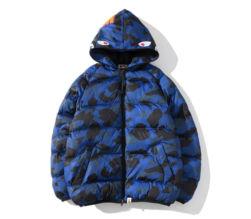 BAPE Puff Jacket Shark Hoodie Blue Camo