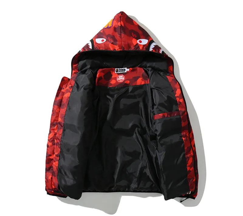 BAPE Puff Jacket Shark Hoodie Red Camo