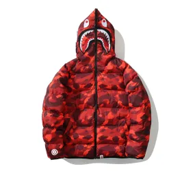 BAPE Puff Jacket Shark Hoodie Red Camo