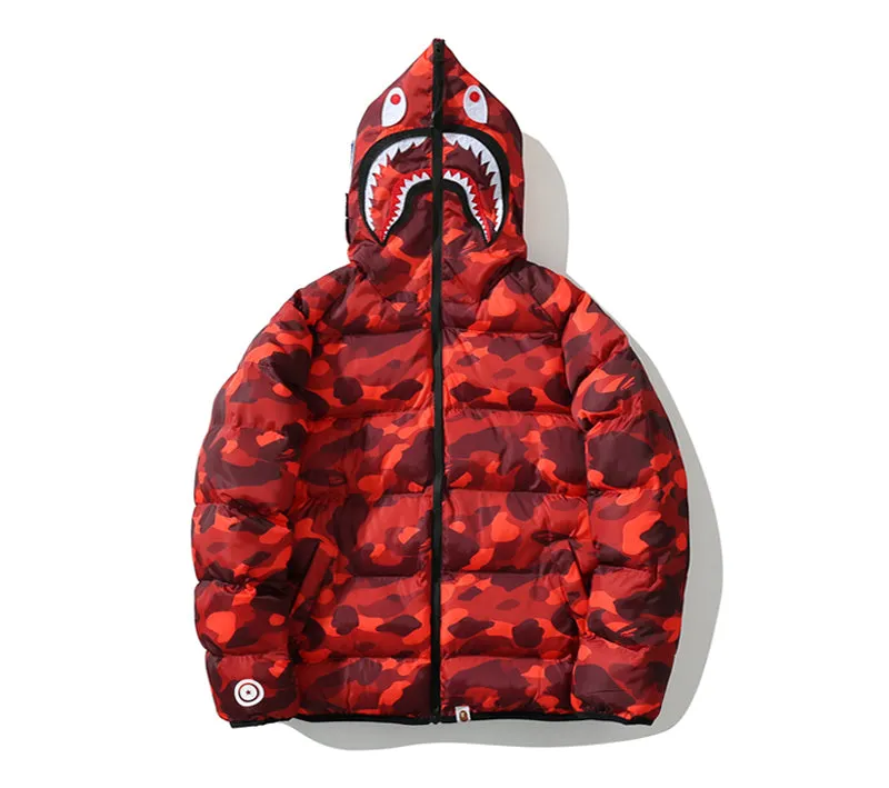 BAPE Puff Jacket Shark Hoodie Red Camo