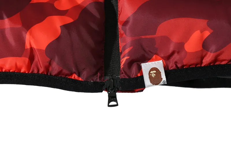 BAPE Puff Jacket Shark Hoodie Red Camo