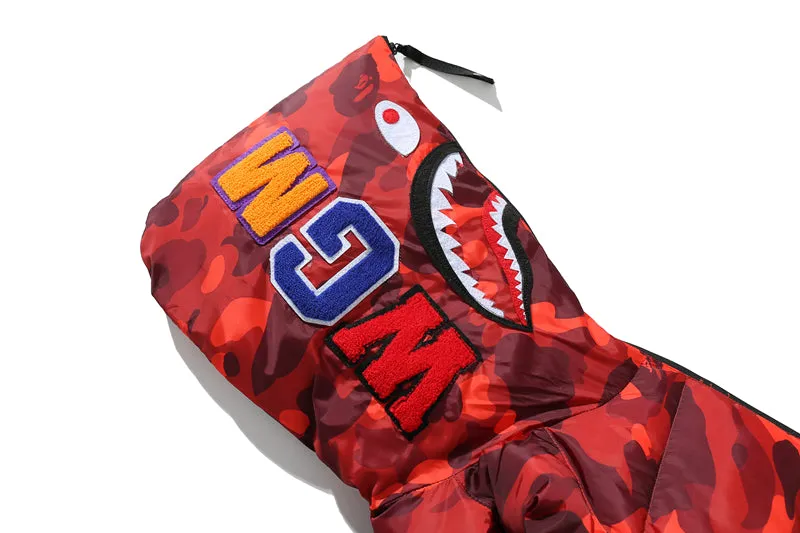 BAPE Puff Jacket Shark Hoodie Red Camo