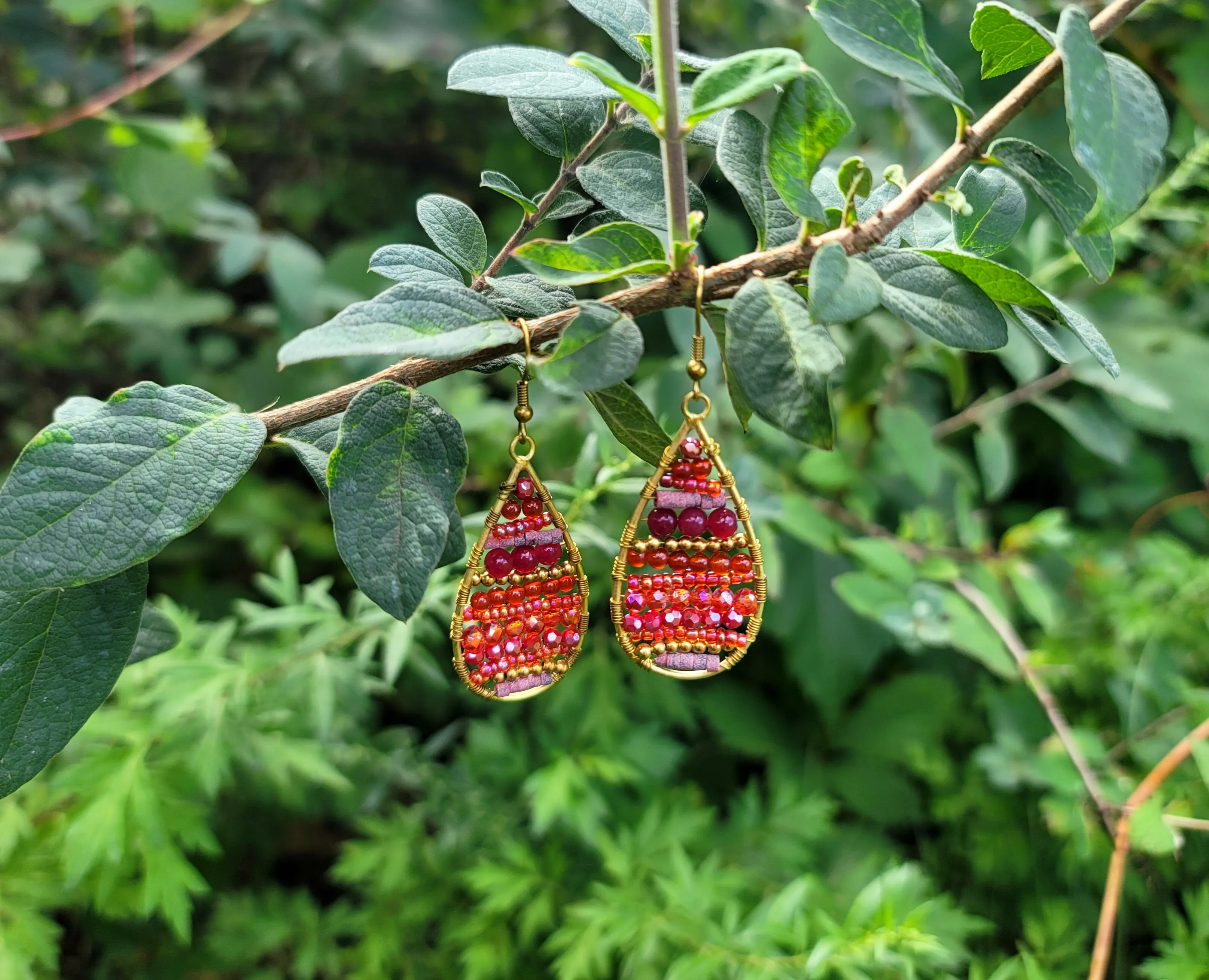 Berry Beaded Teardrop Earrings