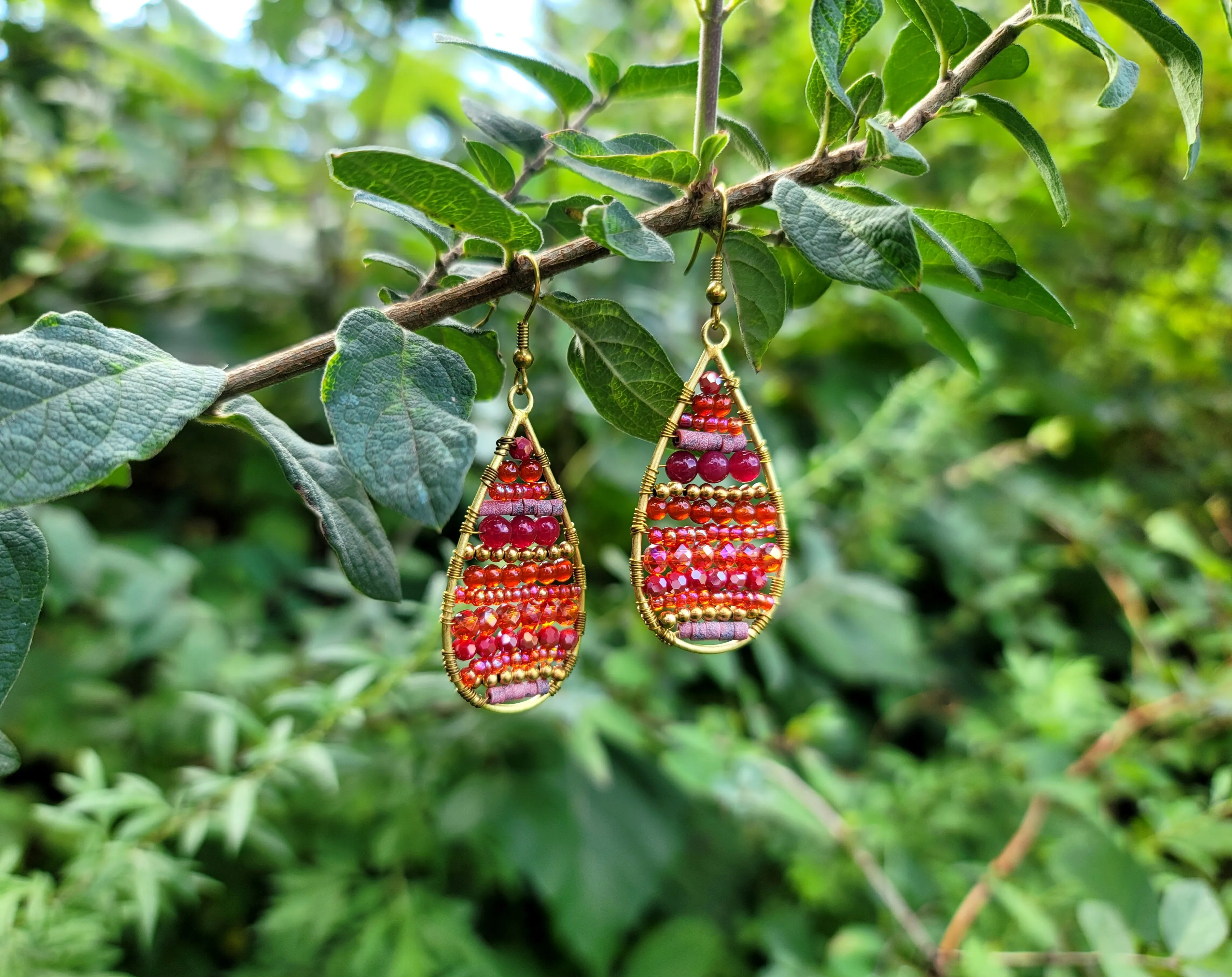 Berry Beaded Teardrop Earrings