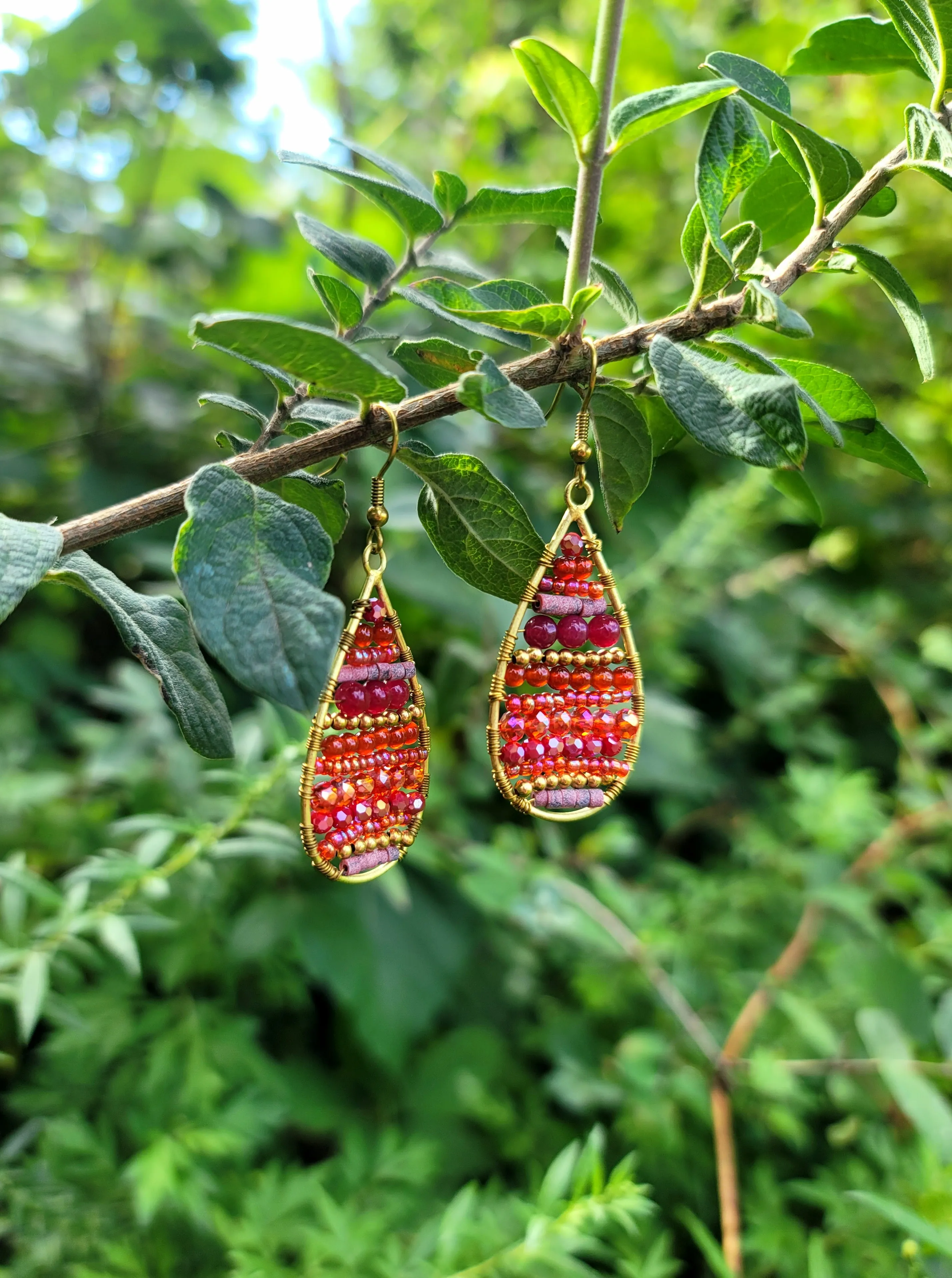 Berry Beaded Teardrop Earrings