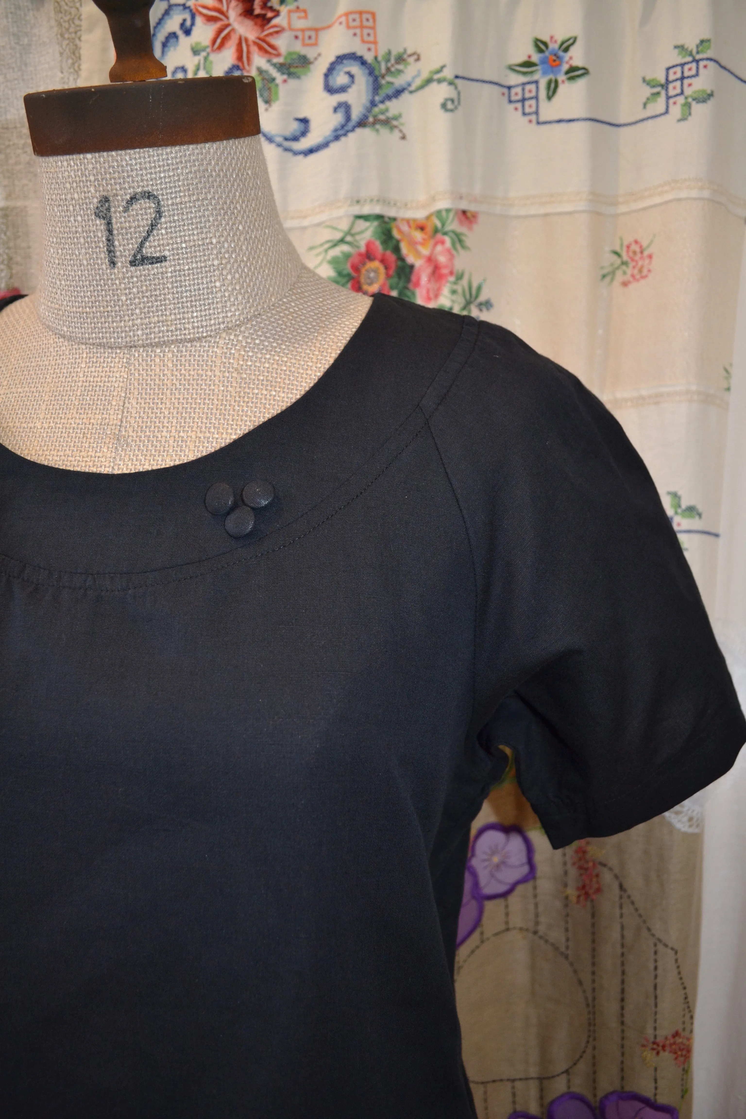 Berserk Black Linen cotton Raglan top with buttons