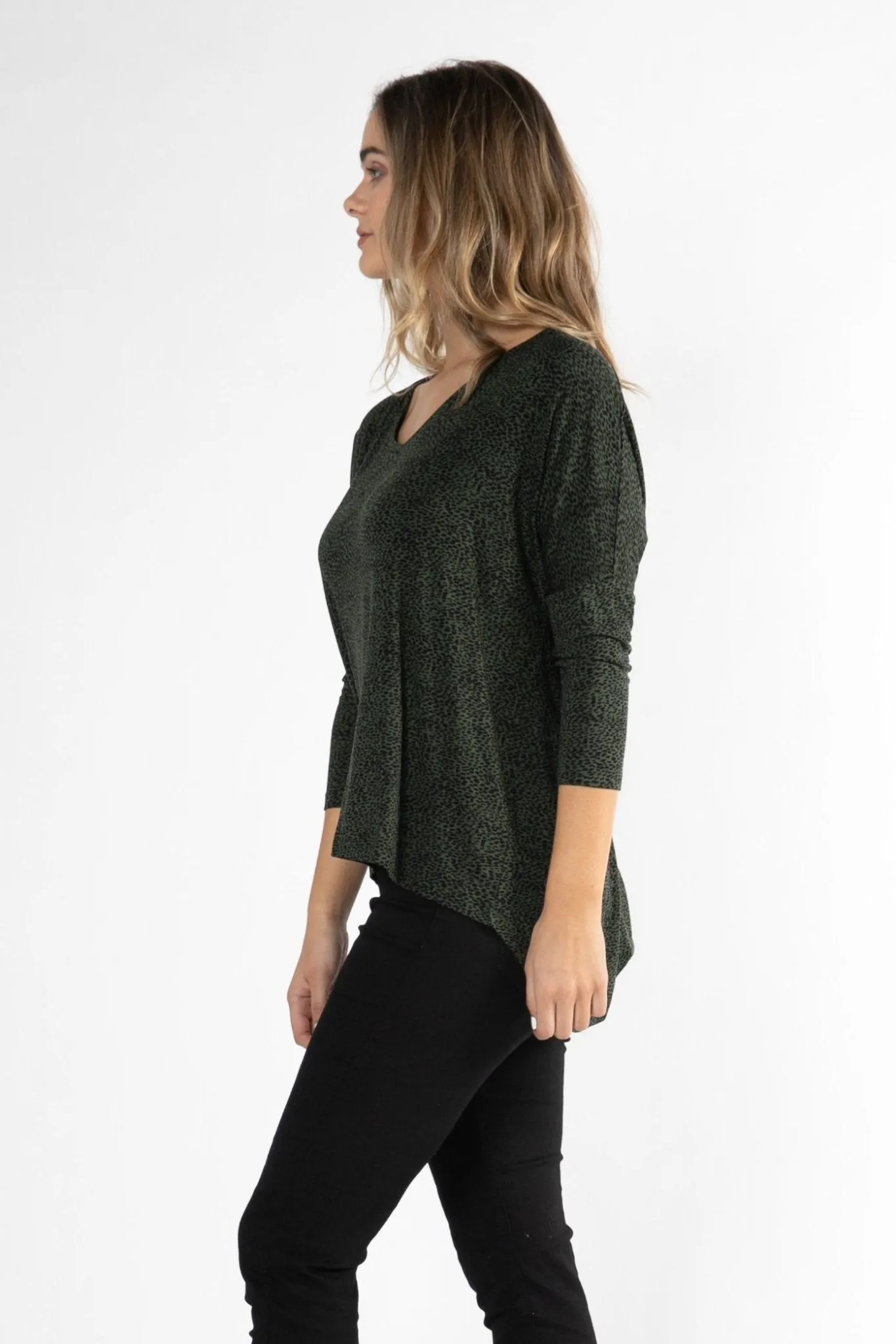 Betty Basics Bilbao Top in Olive / Black Terrain Print