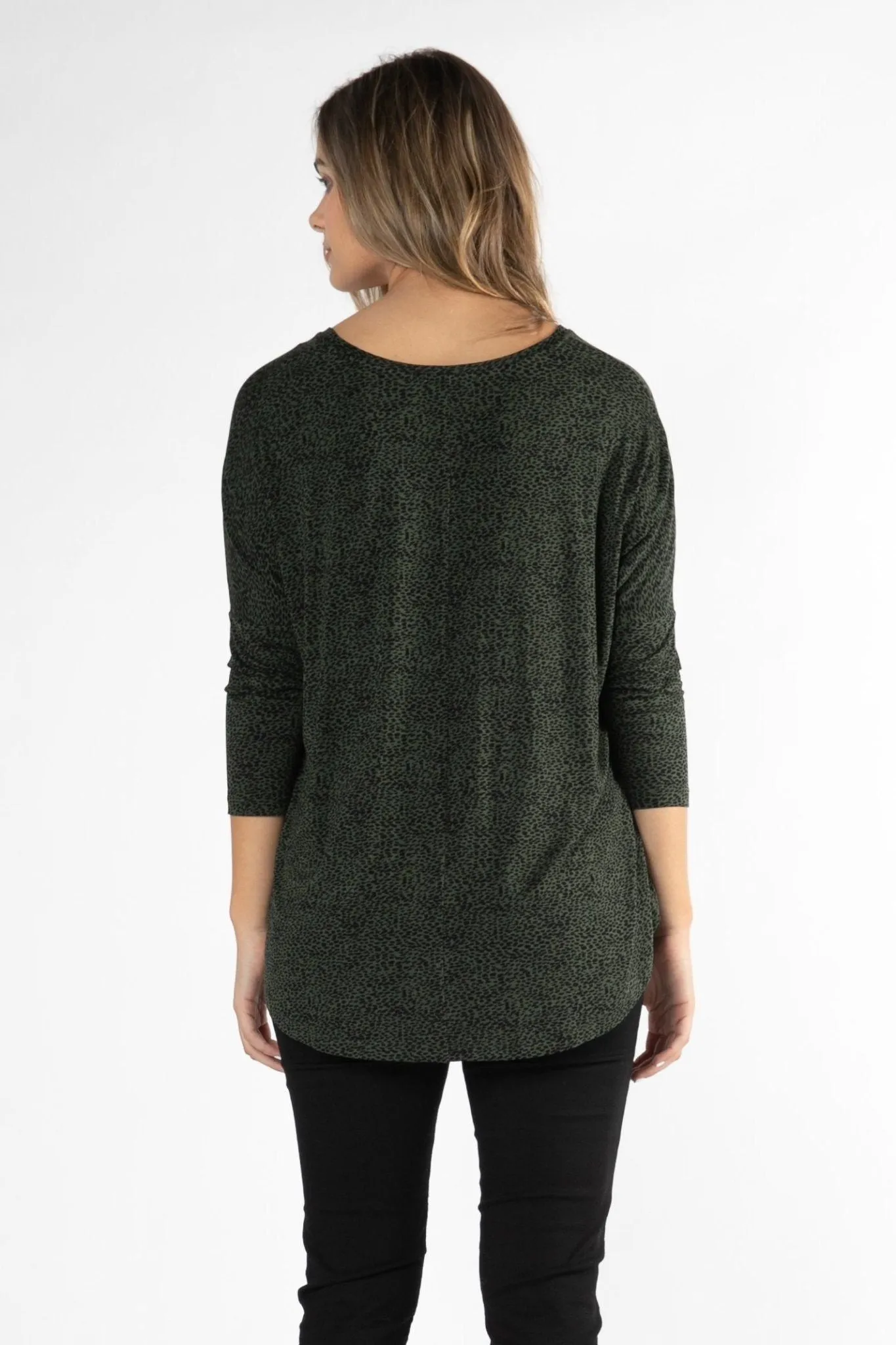 Betty Basics Bilbao Top in Olive / Black Terrain Print