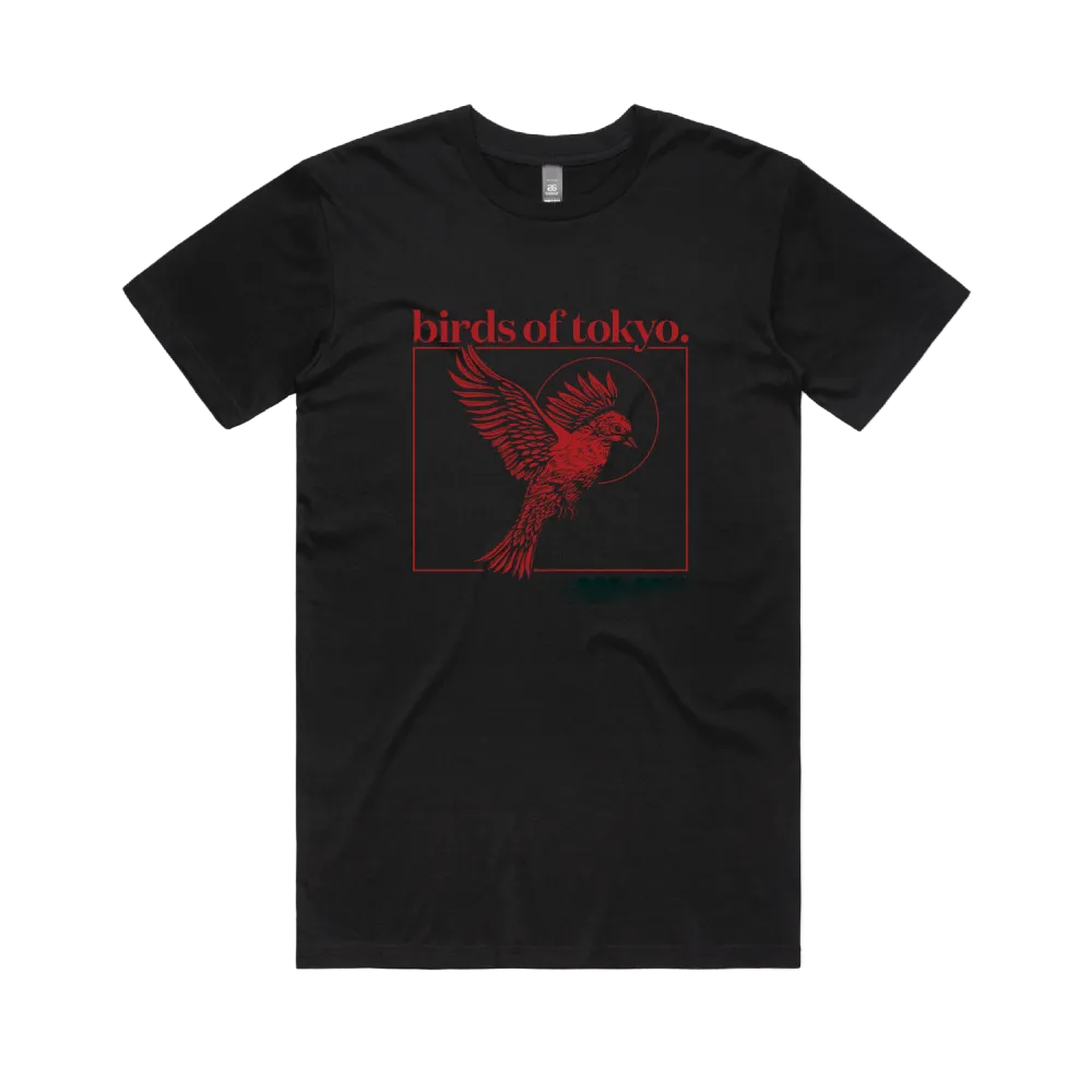 Birds / Black T-shirt with Red Print