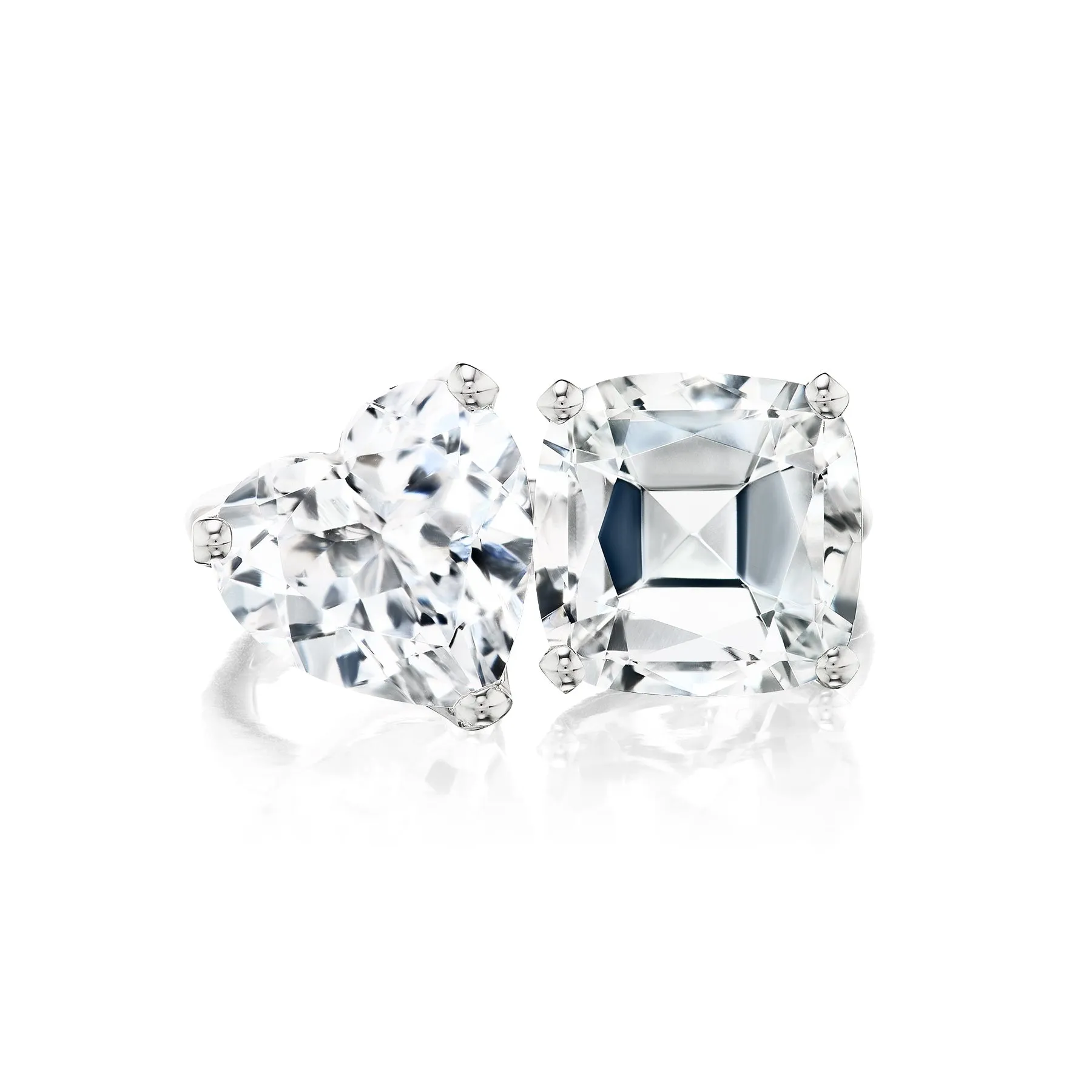 Bold White Topaz Cushion and Heart Two-Stone Ring