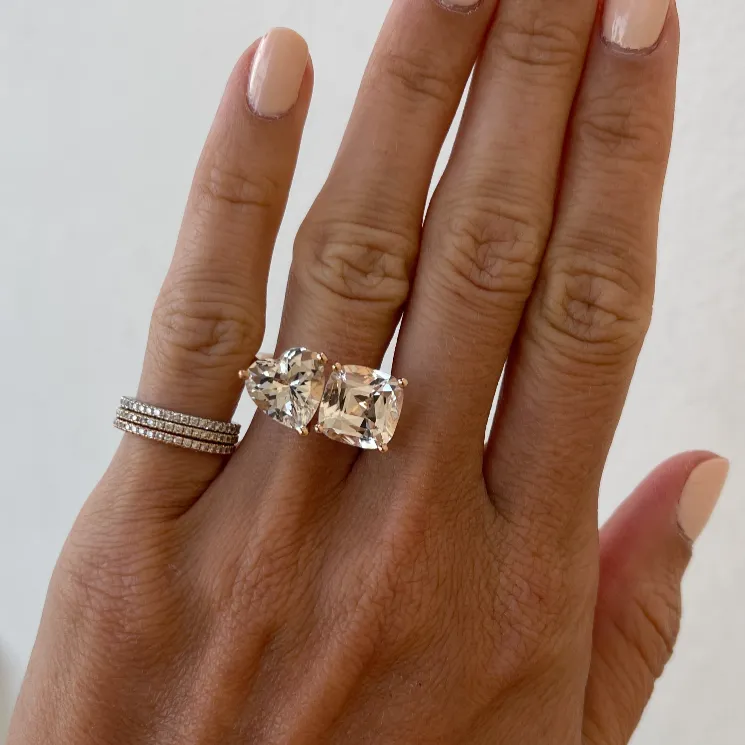 Bold White Topaz Cushion and Heart Two-Stone Ring