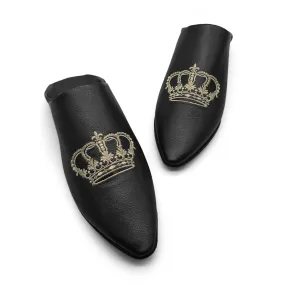 BOOSH ROYALE BLACK Leather Moroccan Slippers