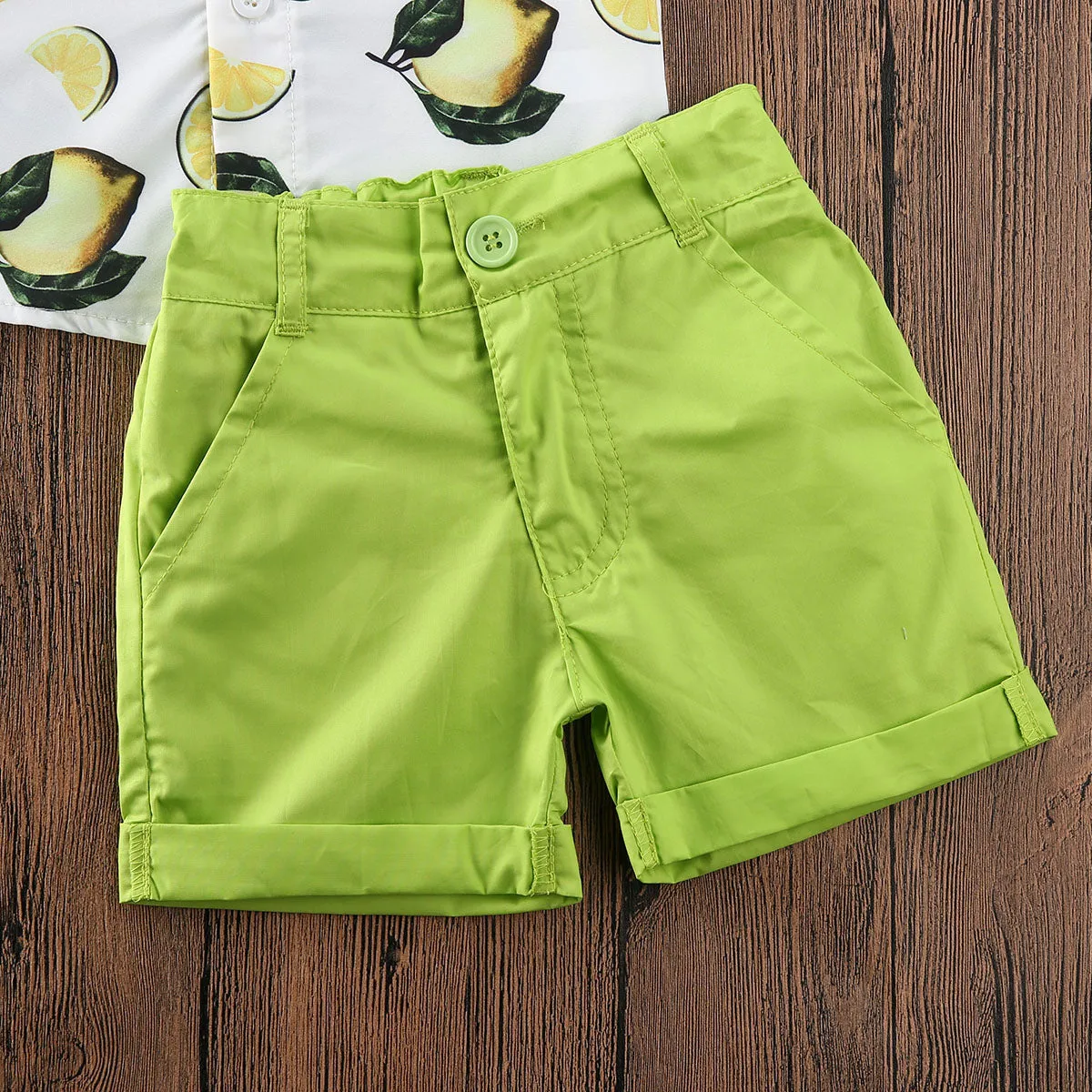 Boys Lemon Button Up Collard Shirt with Matching Shorts Set Toddler Boy Outfits