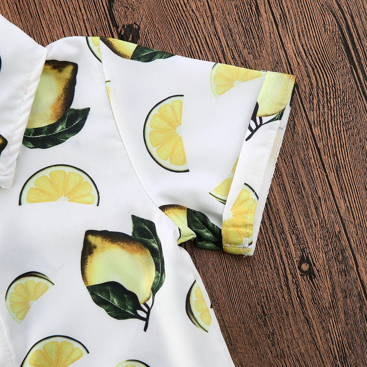 Boys Lemon Button Up Collard Shirt with Matching Shorts Set Toddler Boy Outfits