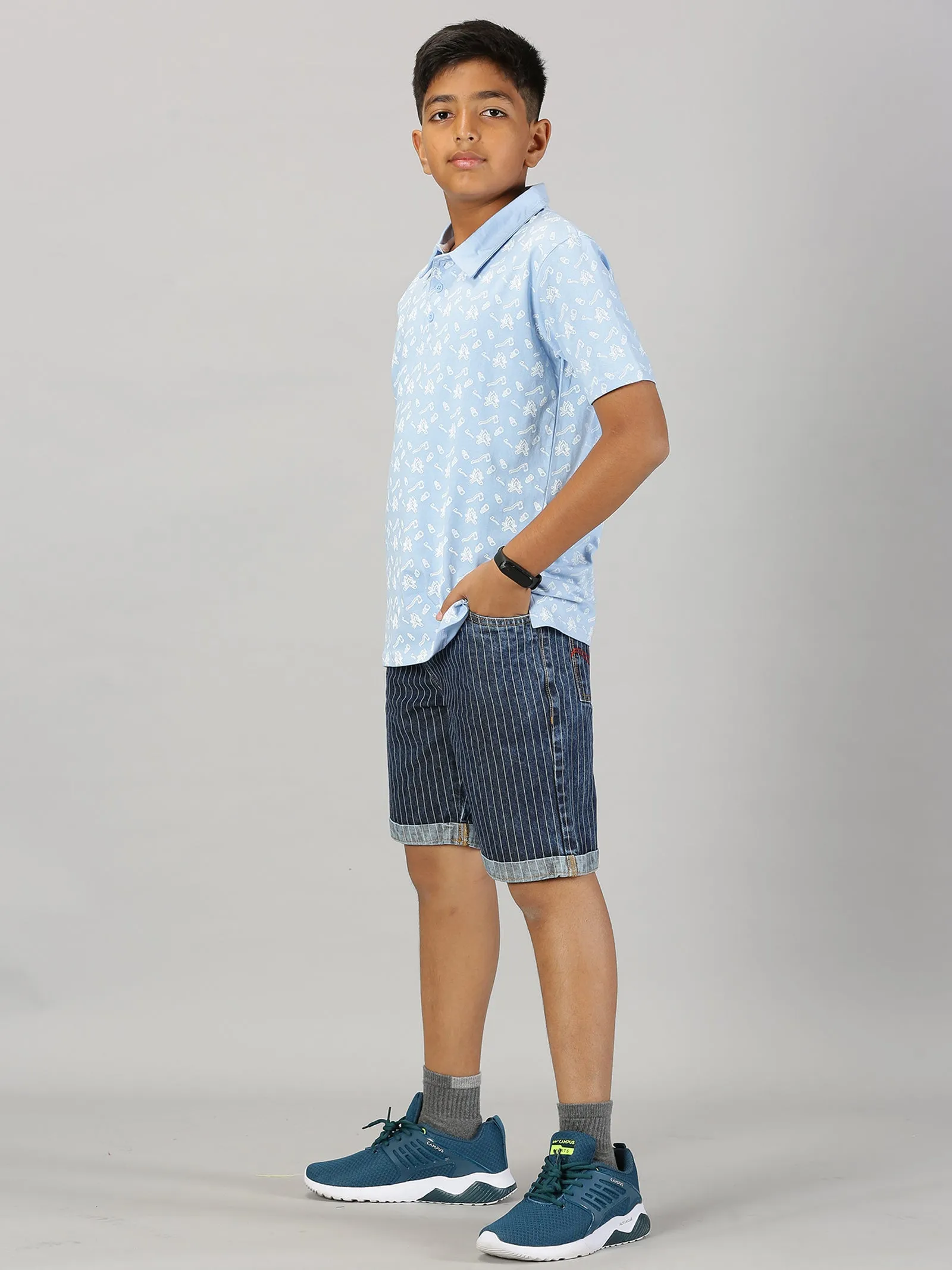 Boys Polo Tee & Denim Rollup Shorts Set