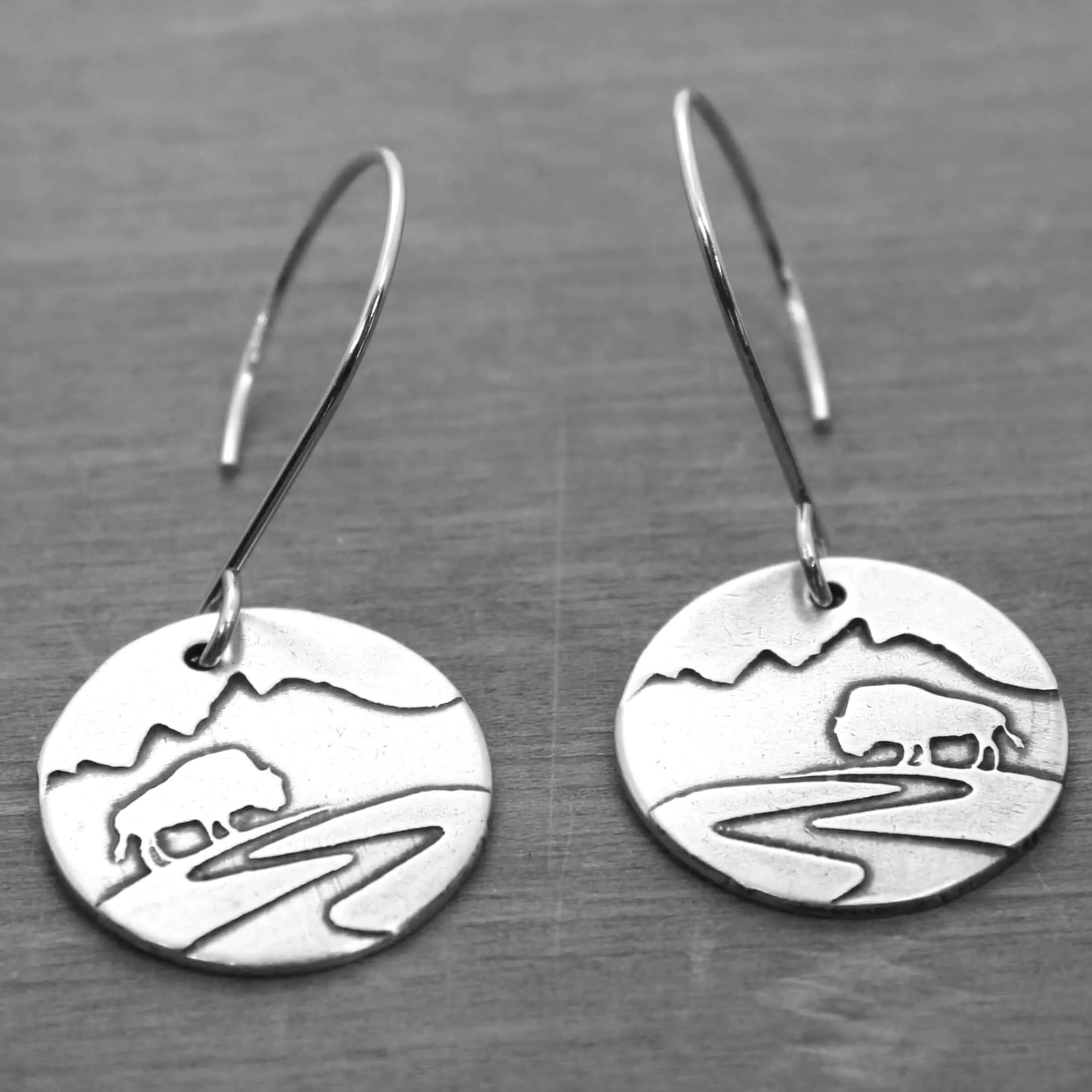 Buffalo in the Tetons Earring