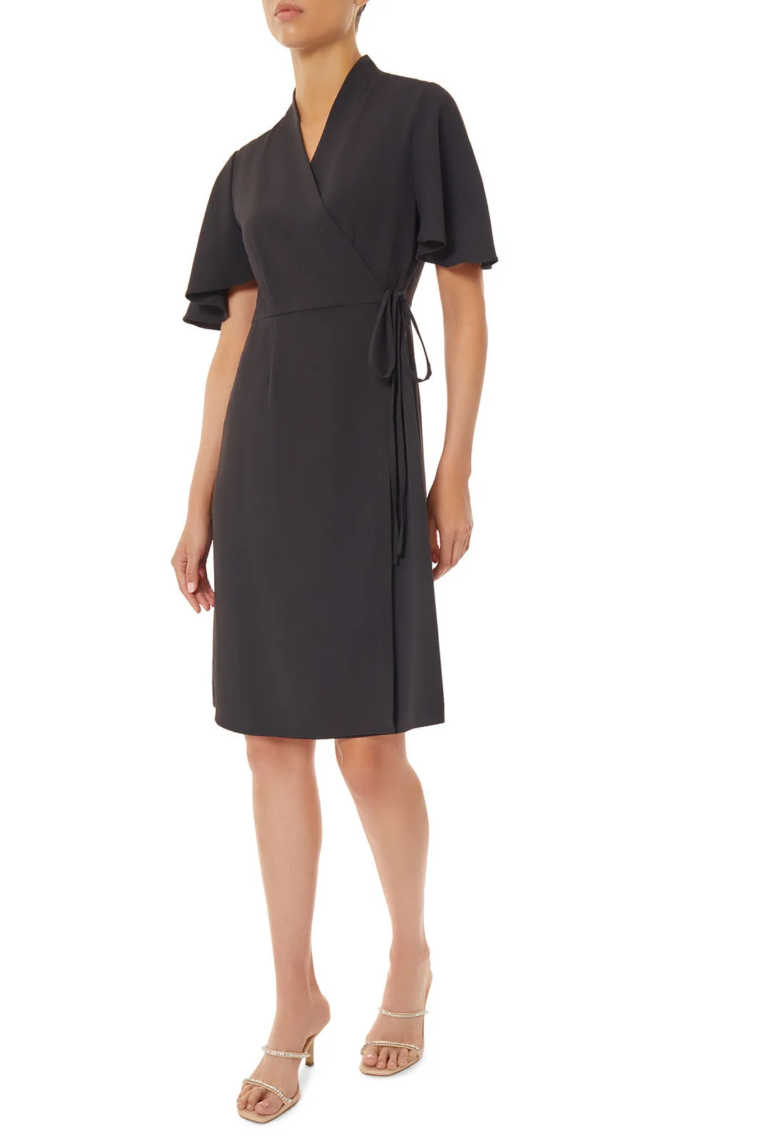 Butterfly Sleeve Crepe de Chine Wrap Dress