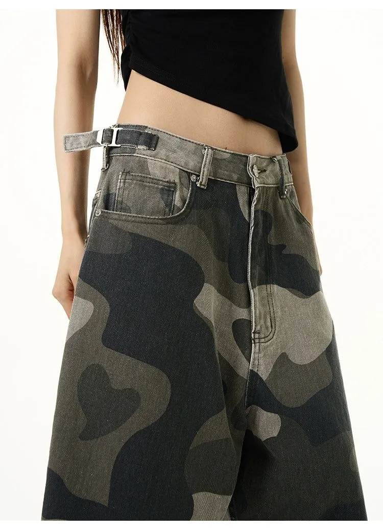 Camo Raw Edge Denim Shorts