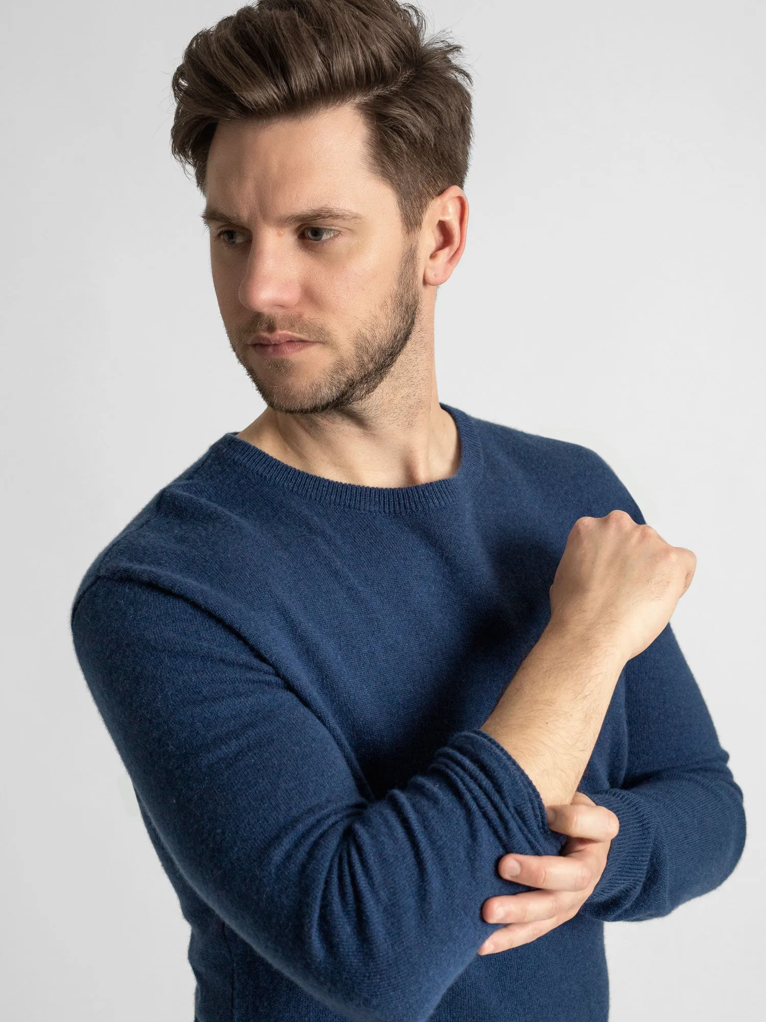 Cashmere sweater men "O-neck" - mountain blue