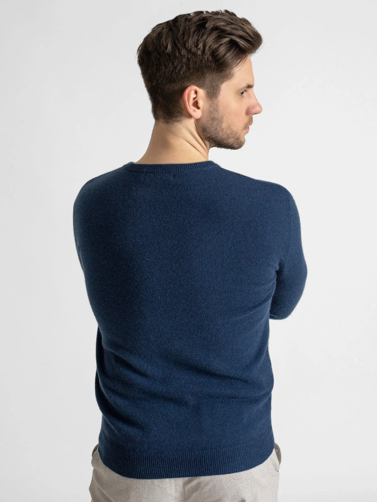 Cashmere sweater men "O-neck" - mountain blue