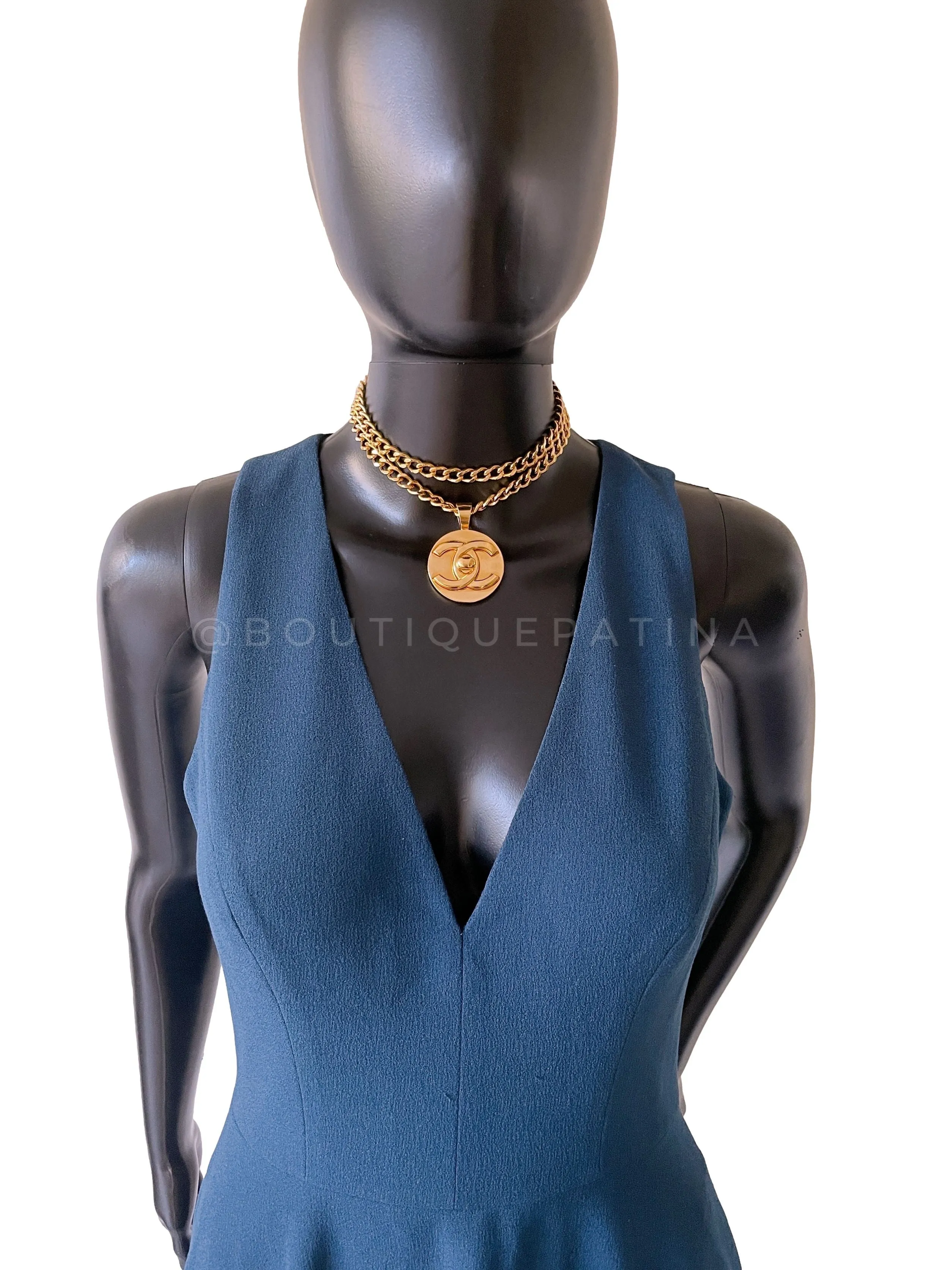 Chanel 97A Vintage Large Medallion Double Turnlock CC Long Necklace Gold