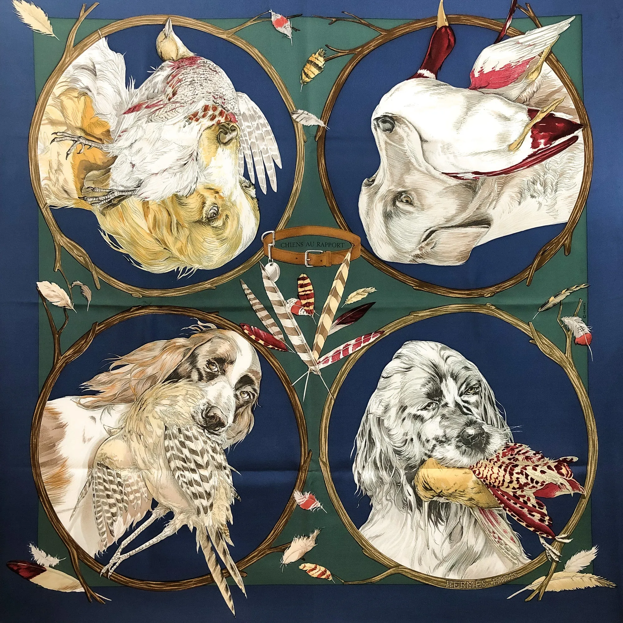 Chiens au Rapport Hermes Scarf by Carl de Parcevaux 90 cm Silk Twill