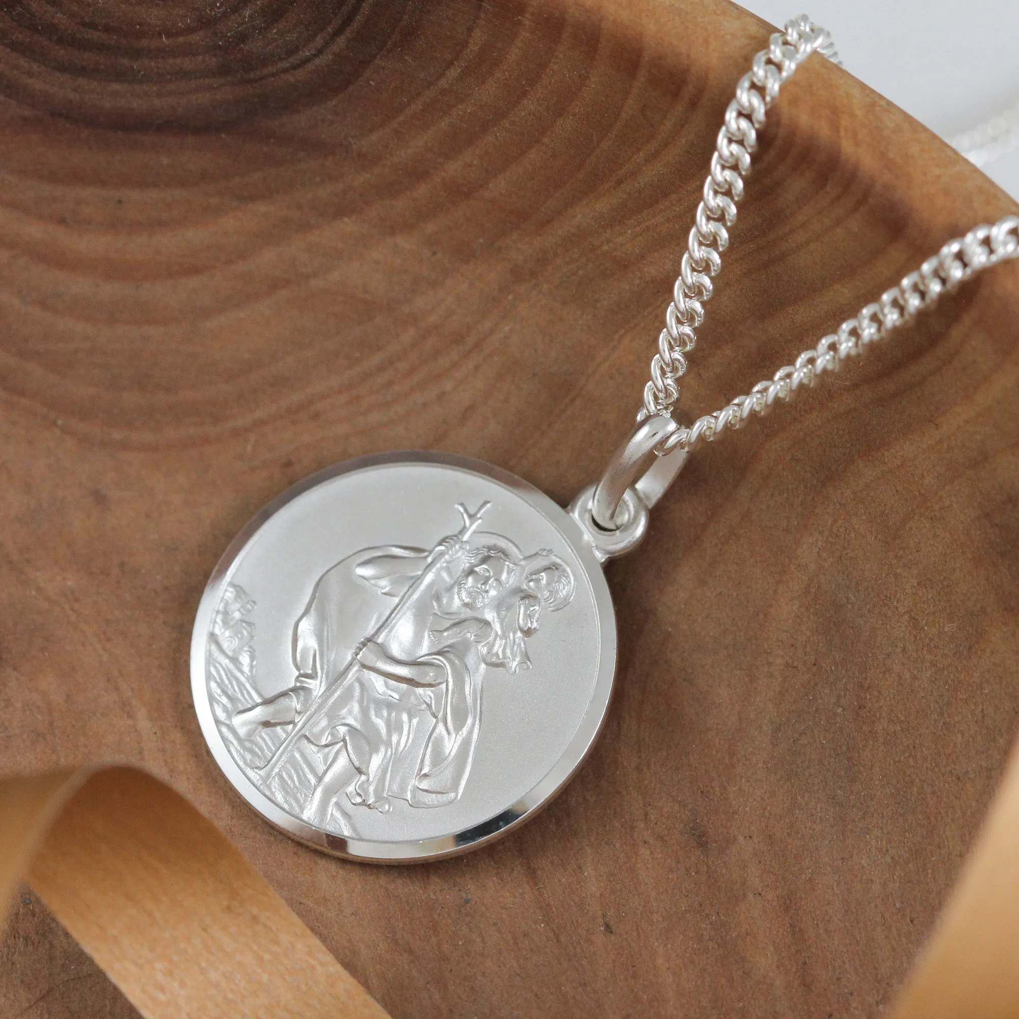 Classic St Christopher Necklace Sterling Silver 24mm