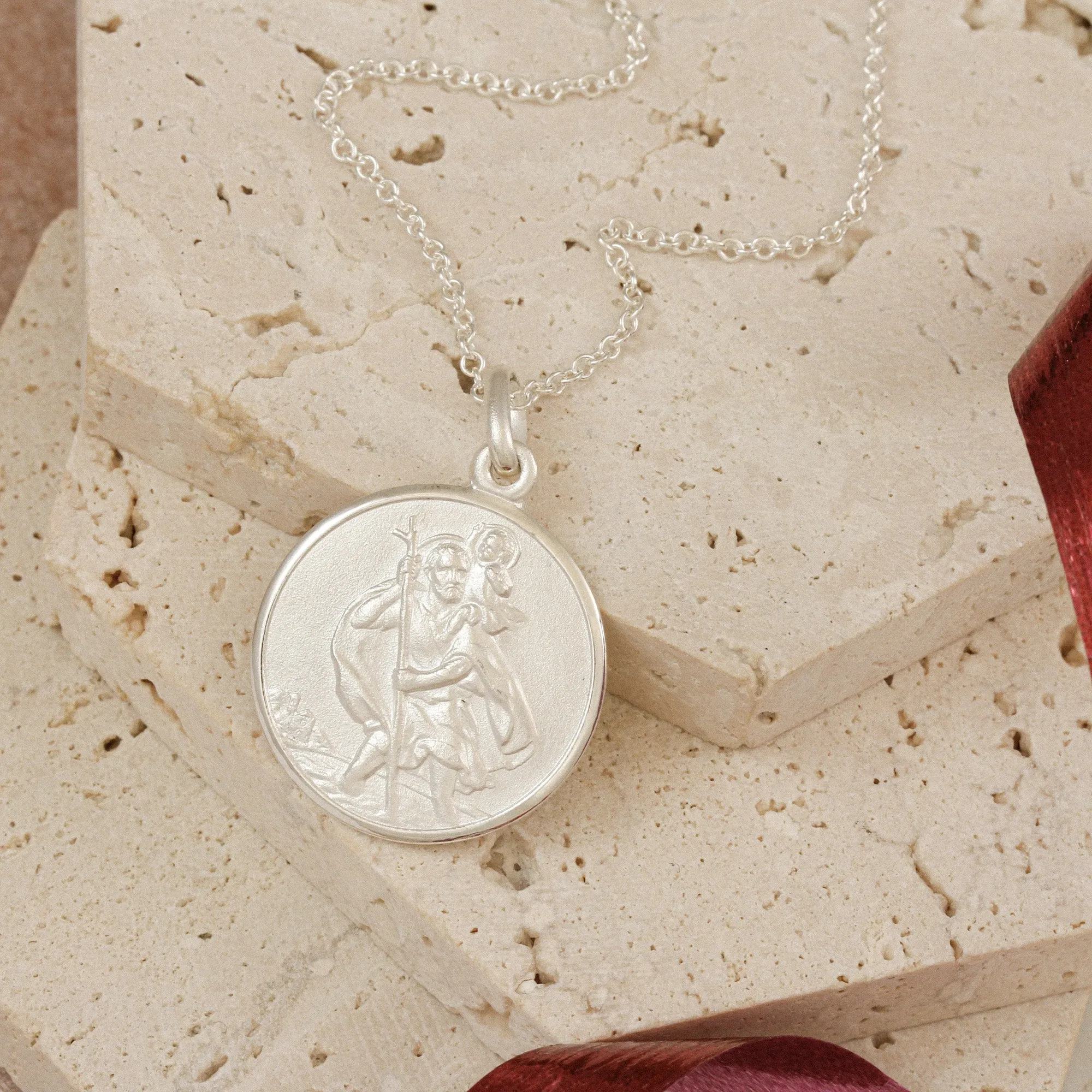 Classic St Christopher Necklace Sterling Silver 24mm