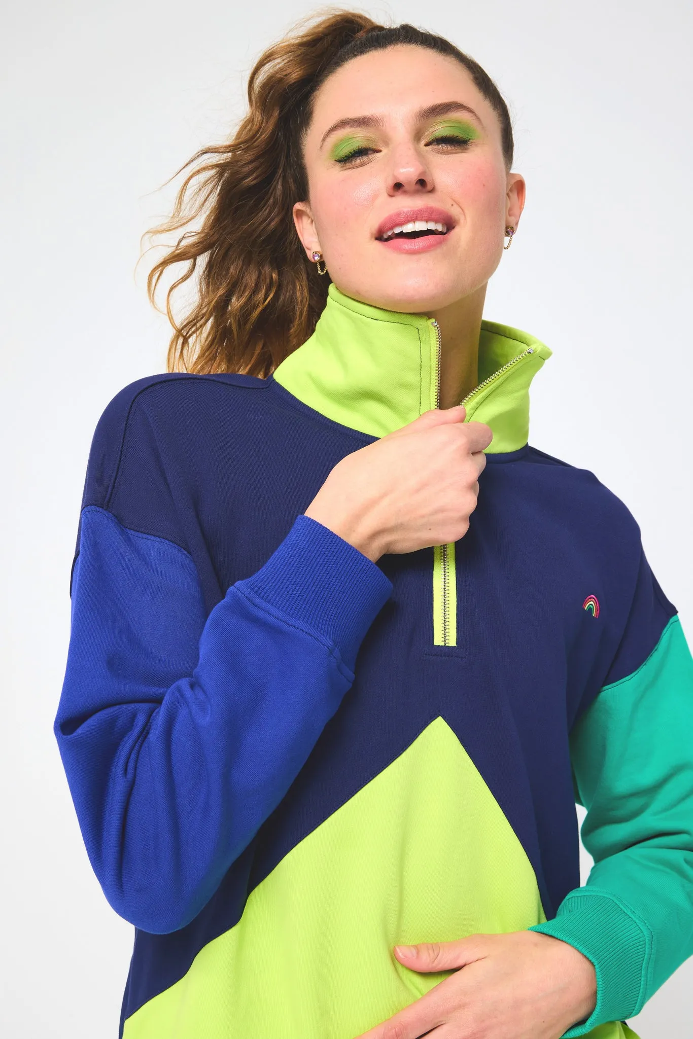 Colorblock Quarter Zip Sweatshirt in Navy