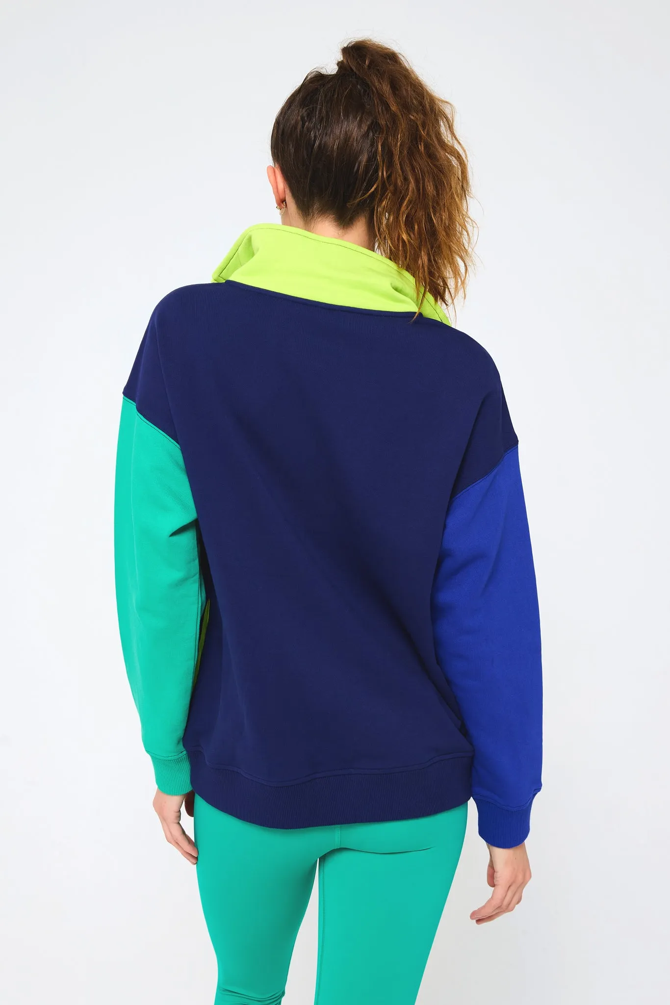 Colorblock Quarter Zip Sweatshirt in Navy